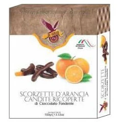DI IORIO Candied Orange Peels Coated in Dark Chocolate - 100g (3.53oz)