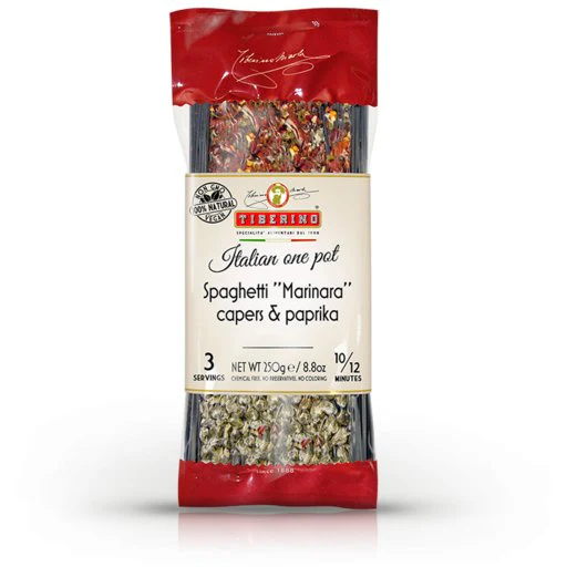 TIBERINO Black Spaghetti “Marinara” with Capers & Paprika - 250g (8.8oz)